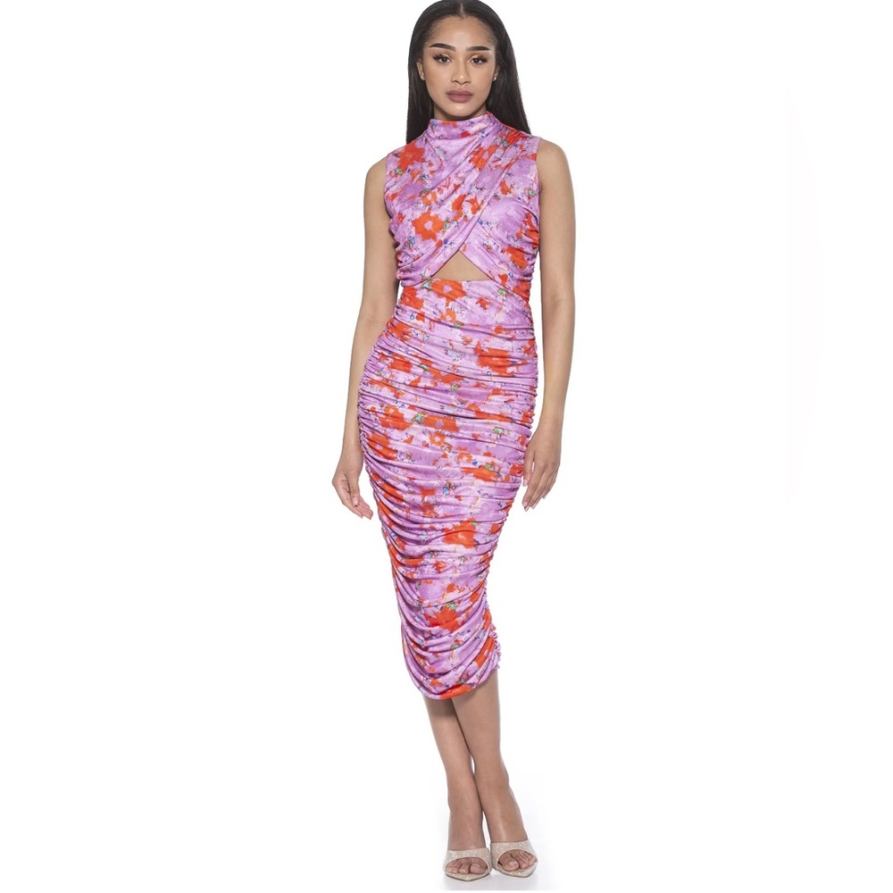 Alexia Admor Lavender & Orange Floral Midi Dress